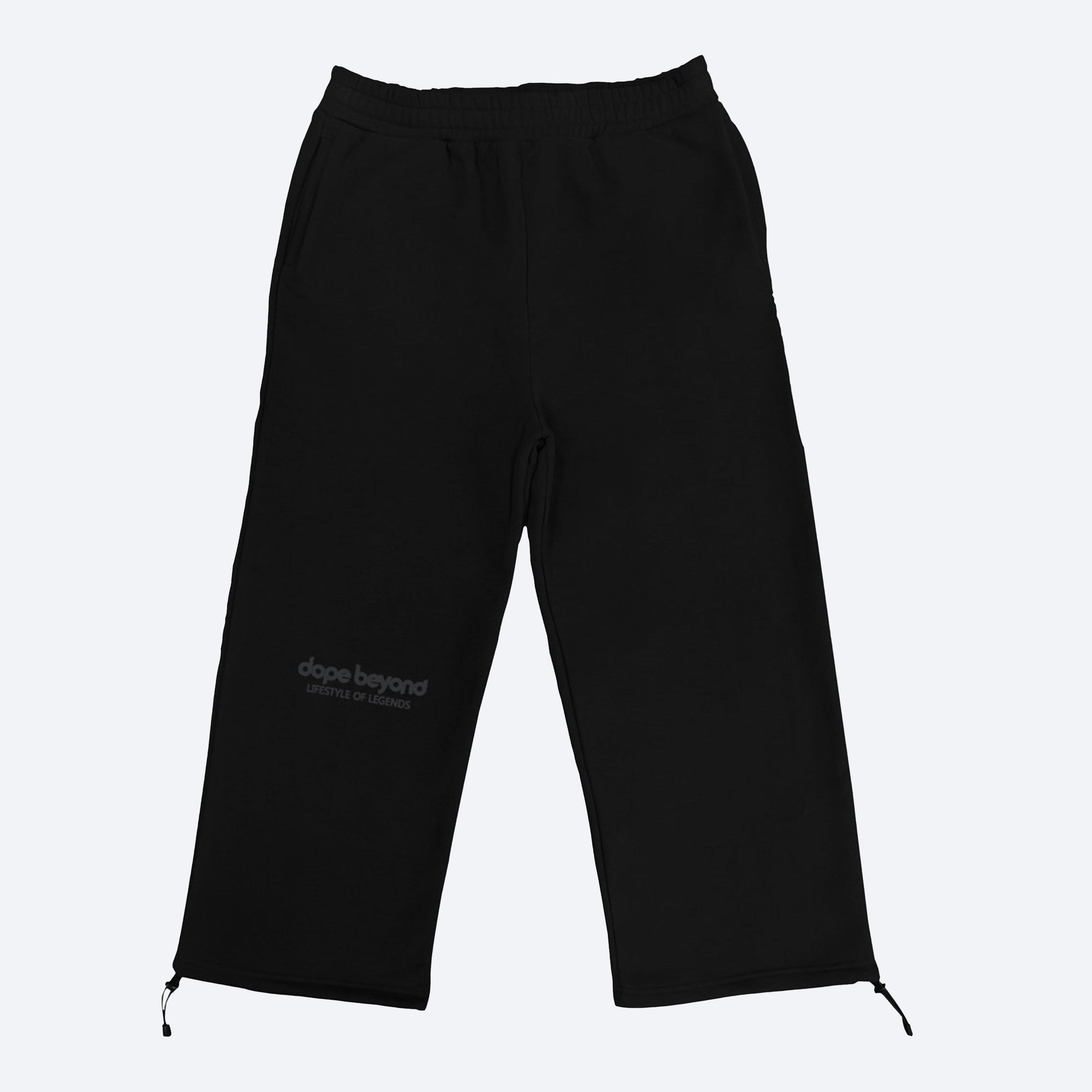 dopebeyond black streetwear pants with logo print and elastic waist, front view