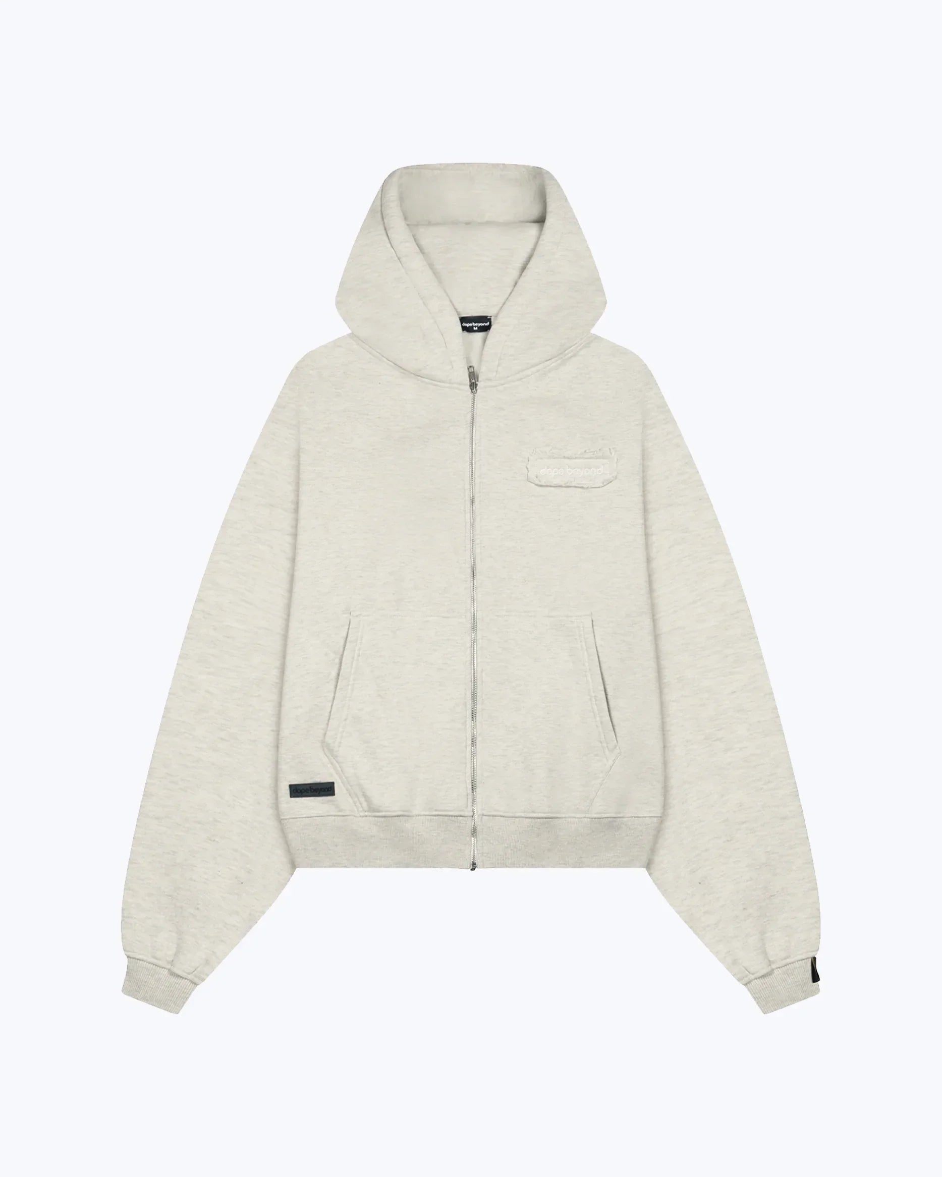 Dope Beyond Arctyc Ecru Melange heavyweight zip hoodie with front pockets and logo patch