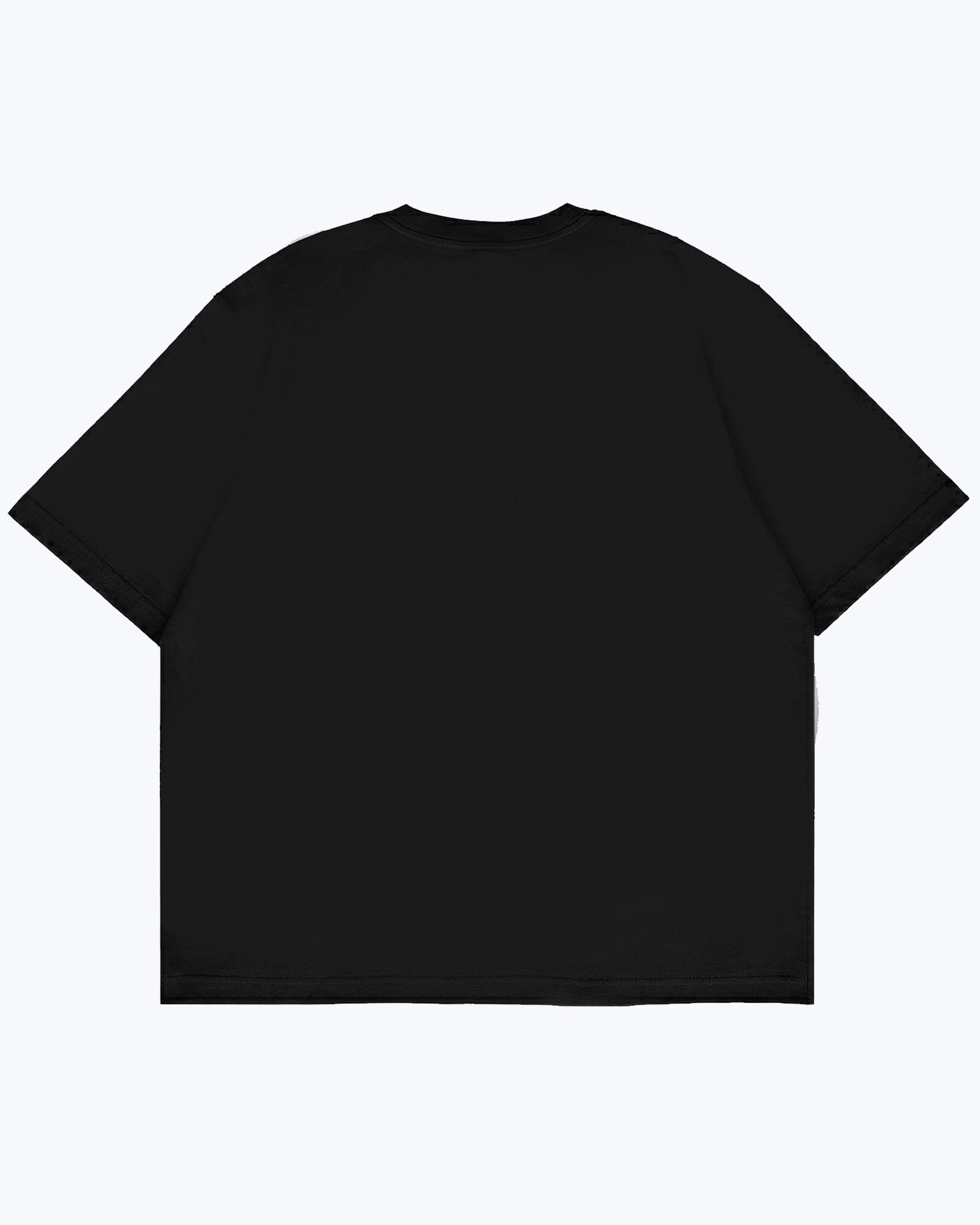 Solid black oversized streetwear t-shirt, back view, dopebeyond high-frequency apparel