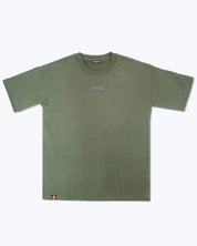 Dope Beyond olive green streetwear t-shirt with small chest logo and branded patch