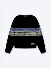 dopebeyond black heavyweight sweatshirt with multicolor textured stripes and front logo patch