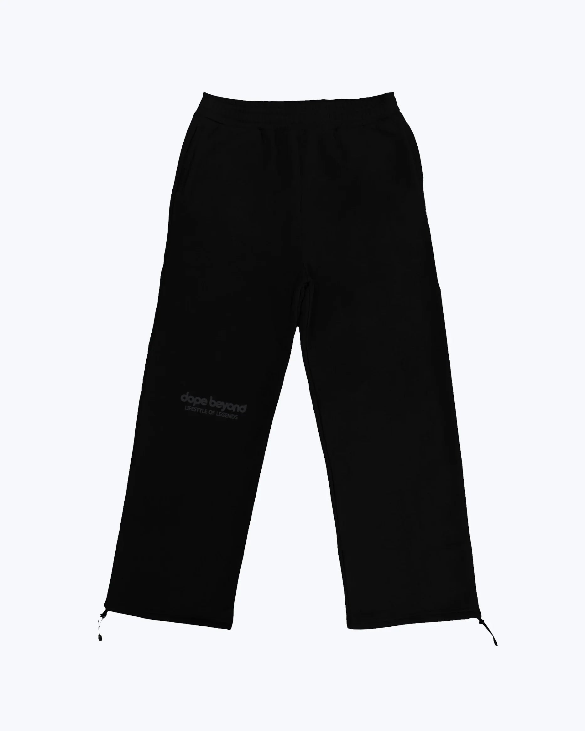 dopebeyond black heavyweight joggers with logo and drawstring cuffs, streetwear apparel