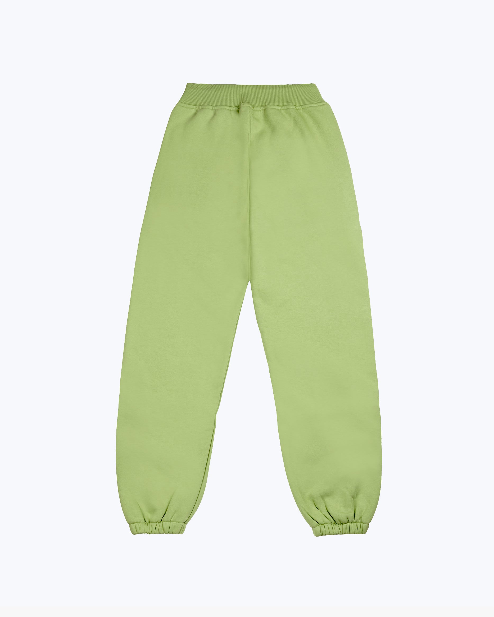 Back view of green heavyweight streetwear joggers from dopebeyond on white background