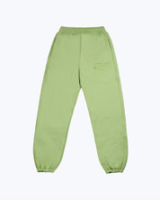 dopebeyond green heavyweight jogger pants front view, streetwear with side logo patch