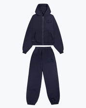 Dope Beyond navy heavyweight streetwear hoodie and sweatpants set with front logo patch.