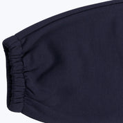 Close-up of navy heavyweight jogger waistband, Dope Beyond streetwear detail