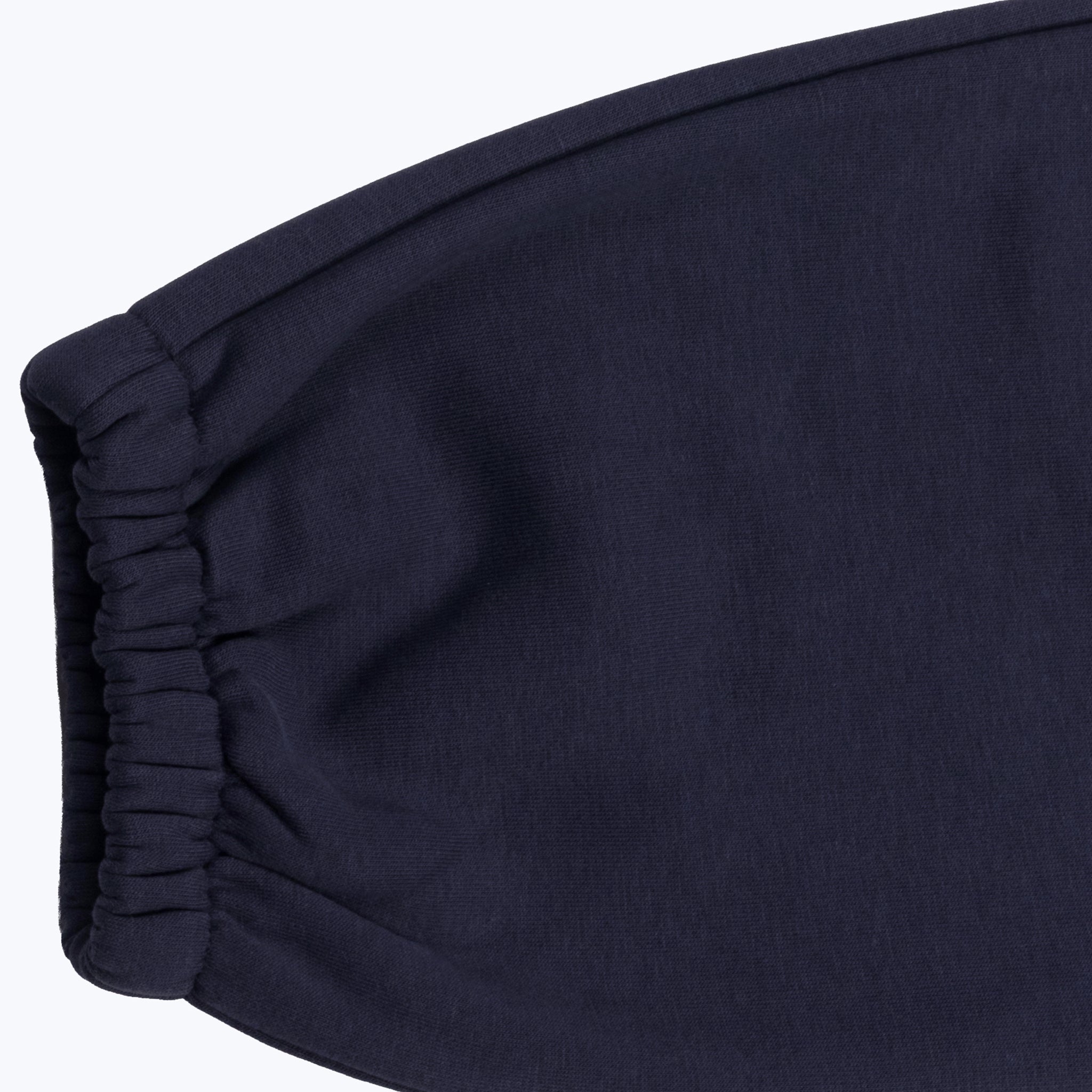 Close-up of navy heavyweight jogger waistband, Dope Beyond streetwear detail