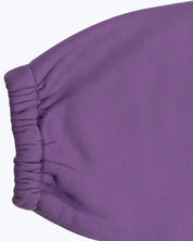 Close-up of purple heavyweight jogger cuff, DOPE BEYOND streetwear apparel detail