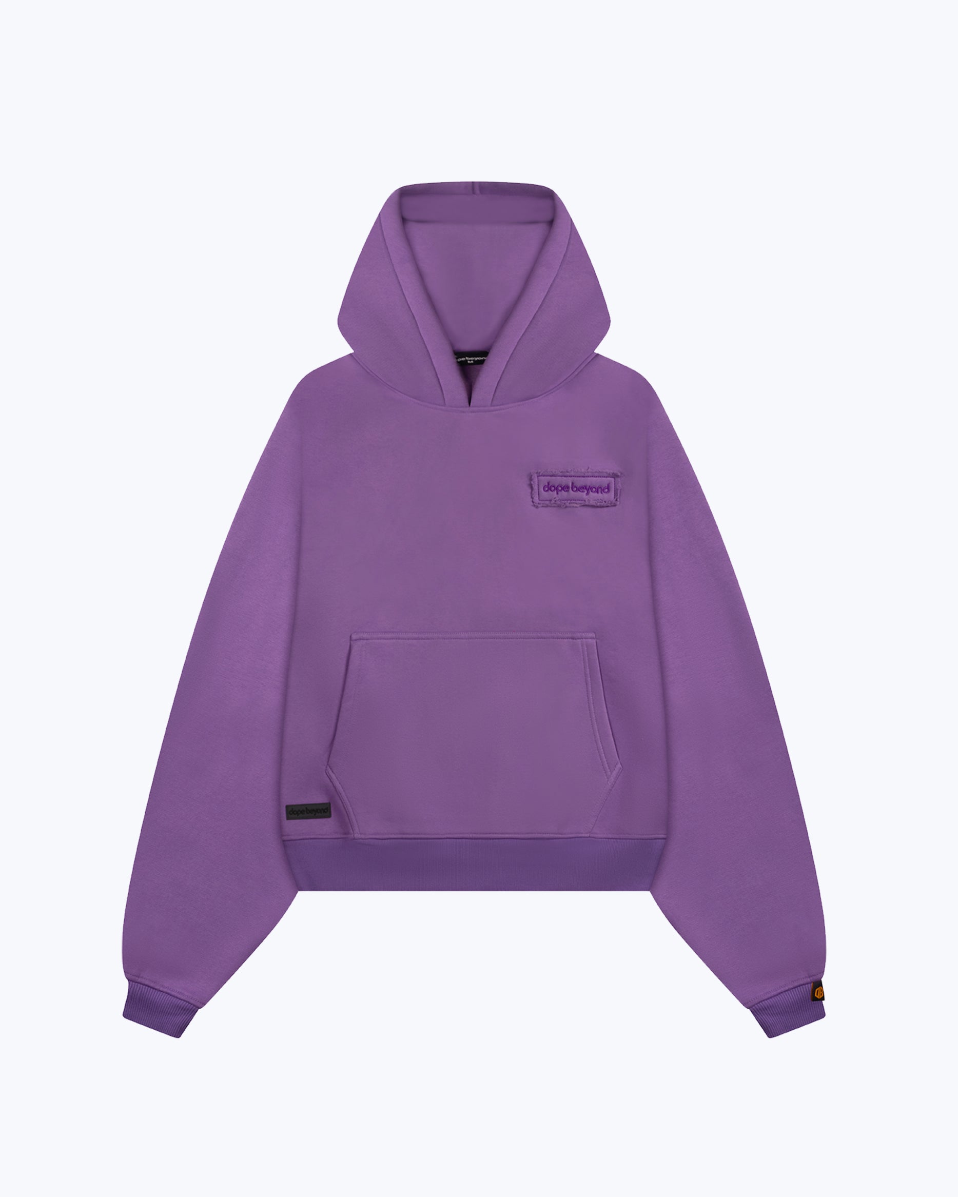 dopebeyond lavender heavyweight hoodie with logo patch and kangaroo pocket, streetwear style