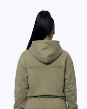 Olive green Legends oversized heavyweight hoodie by Dope Beyond, side view