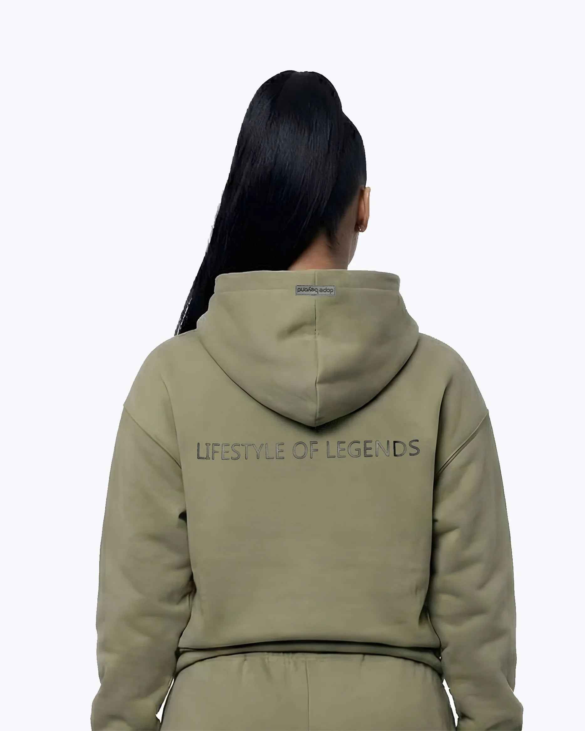 Olive green Legends oversized heavyweight hoodie by Dope Beyond, side view