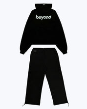 dopebeyond black heavyweight cordset with 'beyond' logo hoodie and pants, streetwear apparel