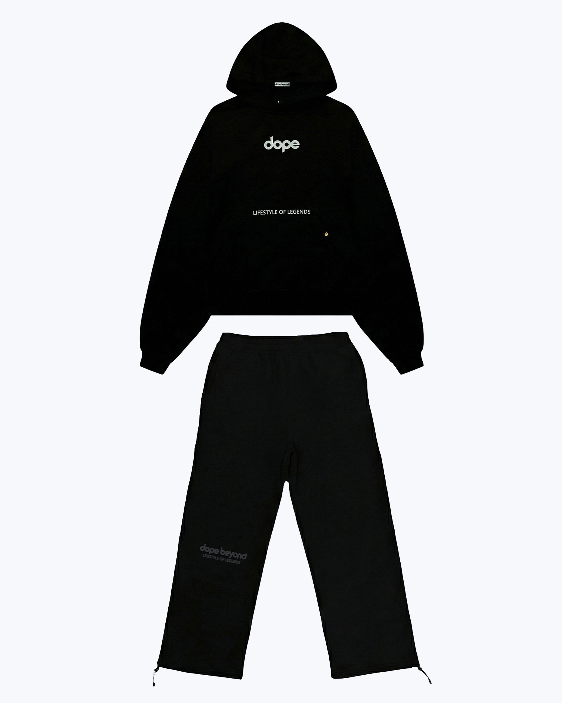 dopebeyond black heavyweight cord set with hoodie and sweatpants, streetwear apparel