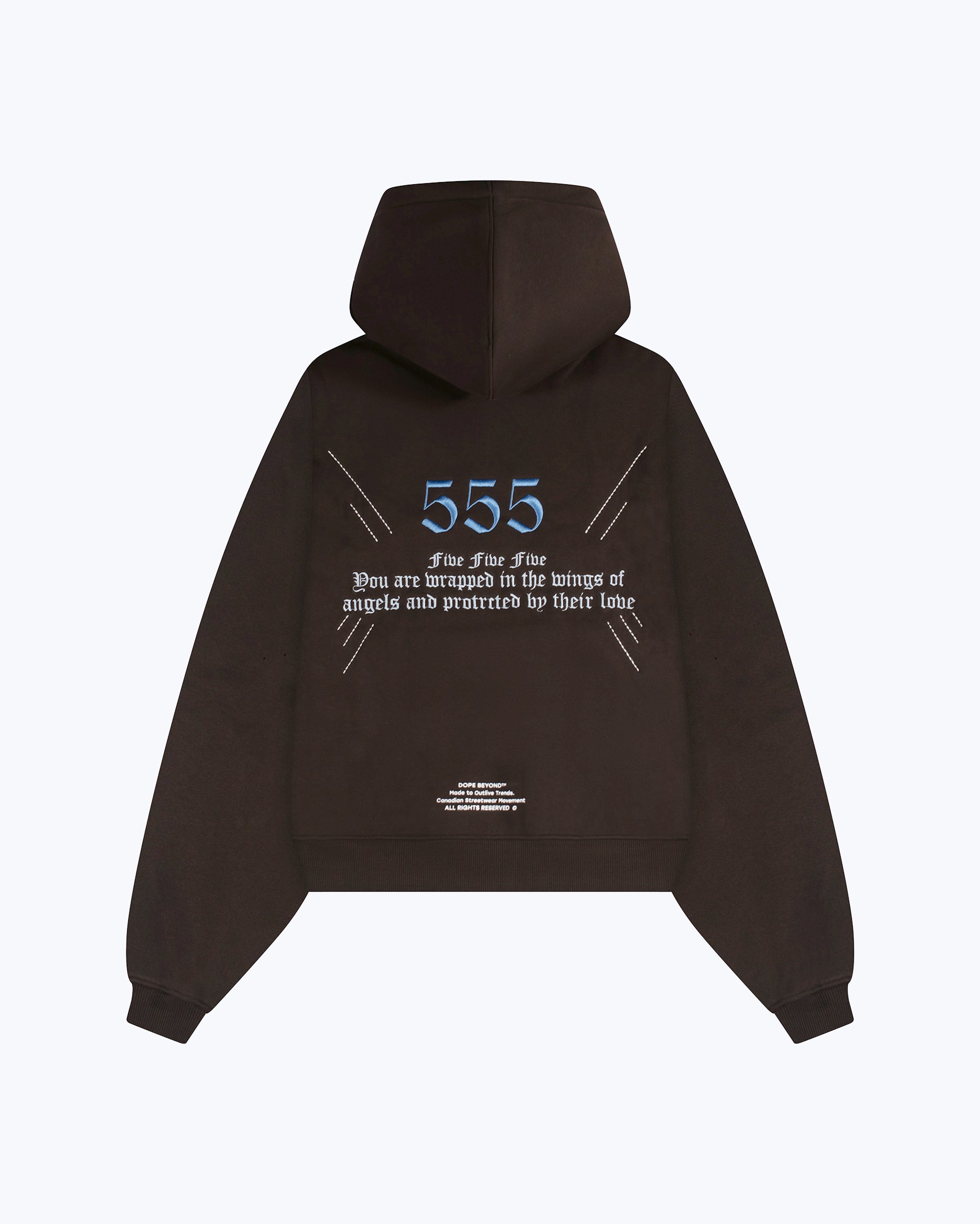 Brown 555 angel number hoodie by Dope Beyond, oversized streetwear fit