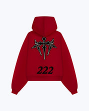 Red 222 angel number hoodie by Dope Beyond, oversized streetwear fit