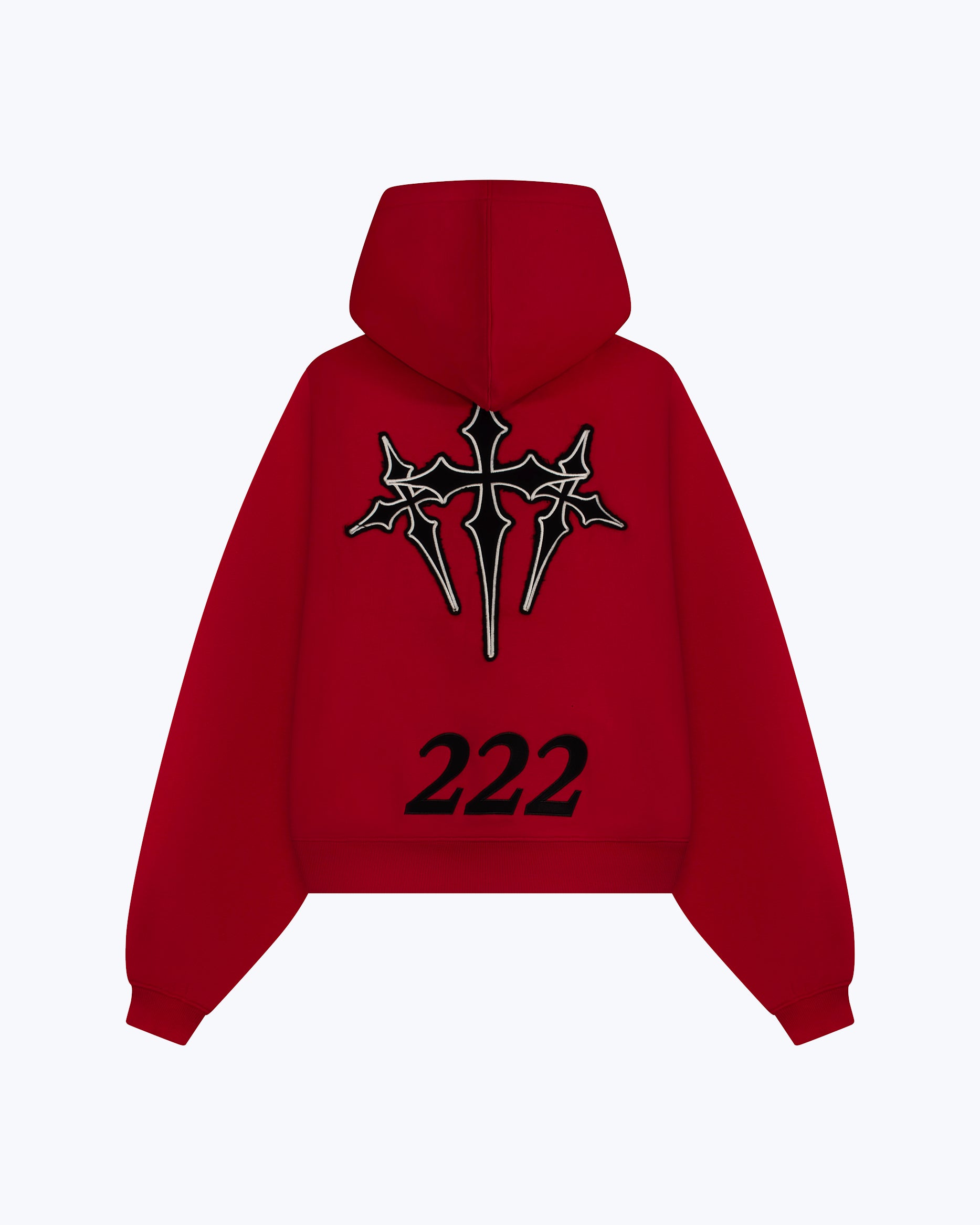 Red 222 angel number hoodie by Dope Beyond, oversized streetwear fit