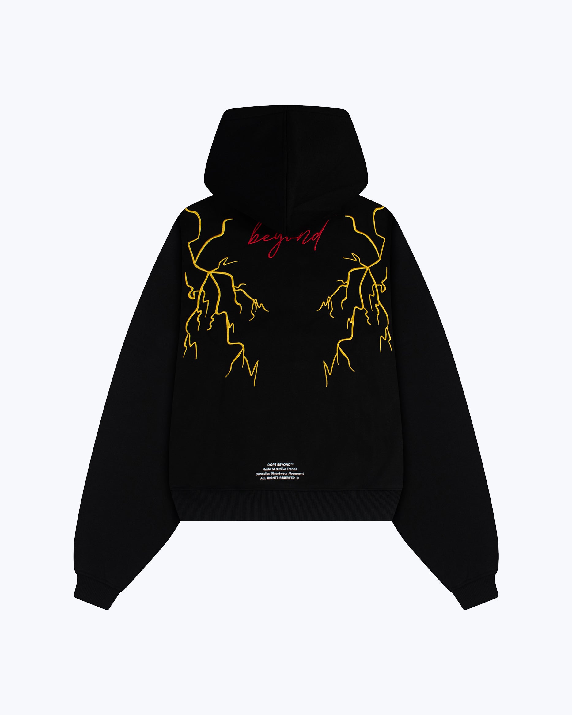 Black 777 lightning graphic hoodie by Dope Beyond, oversized streetwear fit