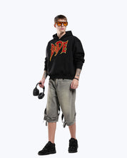 Black 777 lightning graphic hoodie by Dope Beyond, on model back