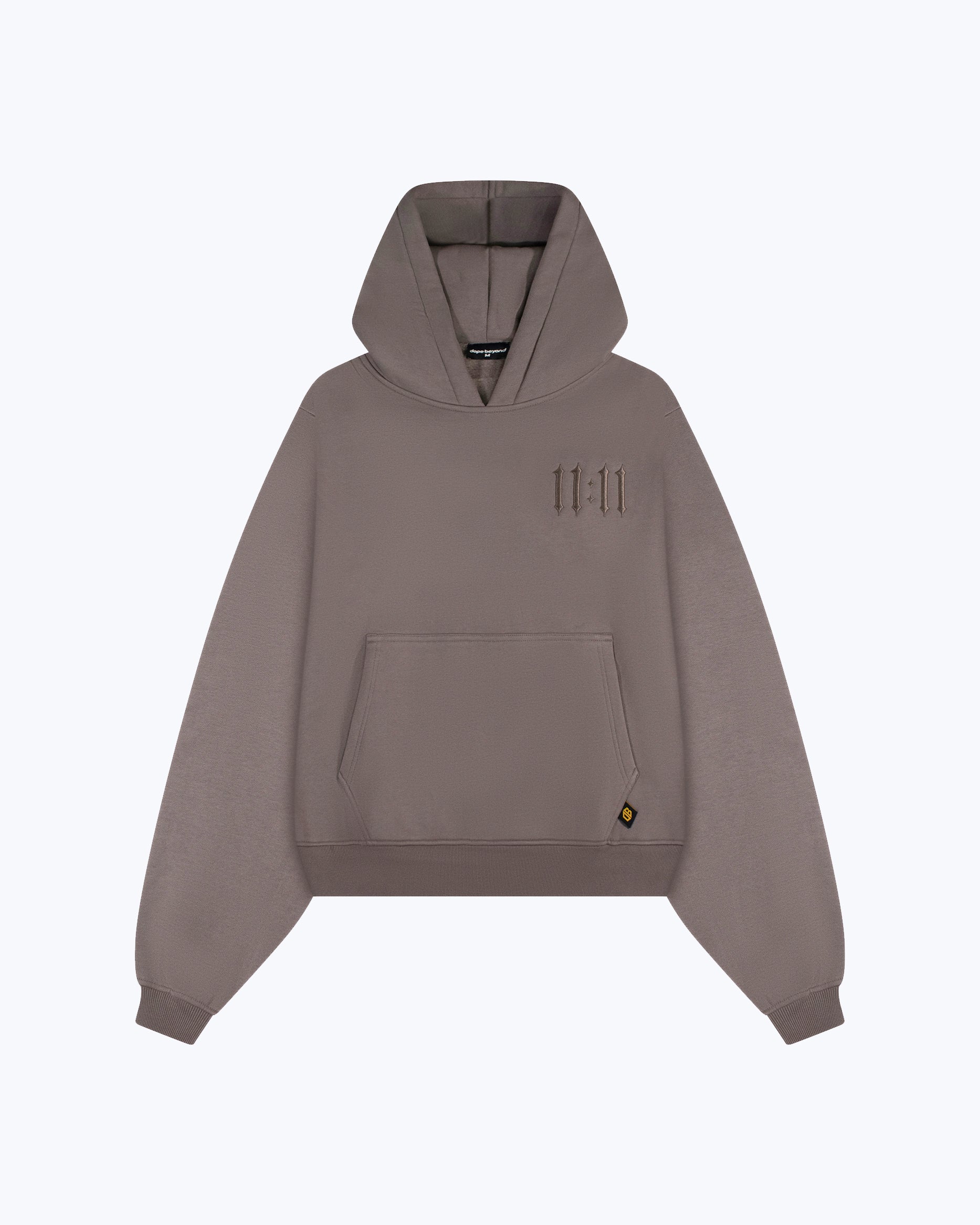 Grey 11:11 angel number hoodie by Dope Beyond, fabric detail