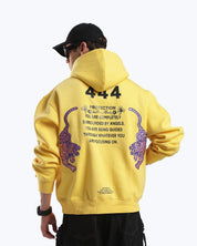 Yellow 444 angel number hoodie by Dope Beyond, fabric detail