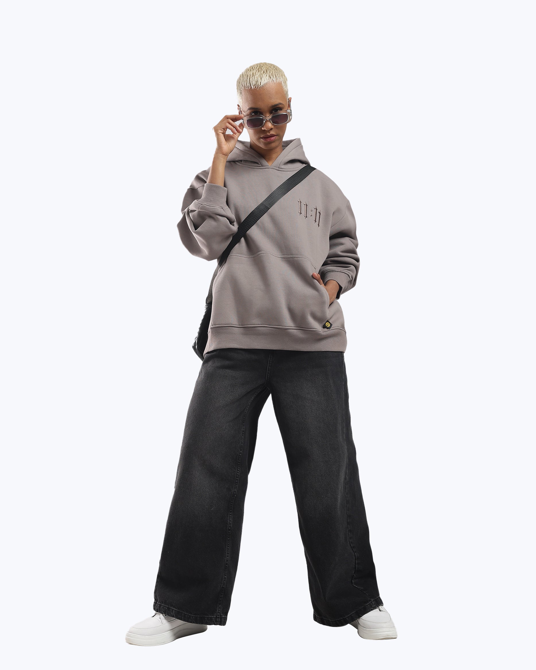 Grey 11:11 angel number hoodie by Dope Beyond, front view