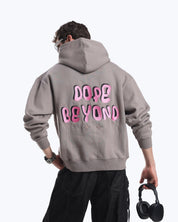 Grey 11:11 angel number hoodie by Dope Beyond, on model front