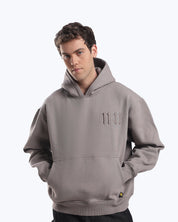 Grey 11:11 angel number hoodie by Dope Beyond, gothic chest detail