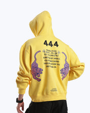 Yellow 444 angel number hoodie by Dope Beyond, back graphic detail