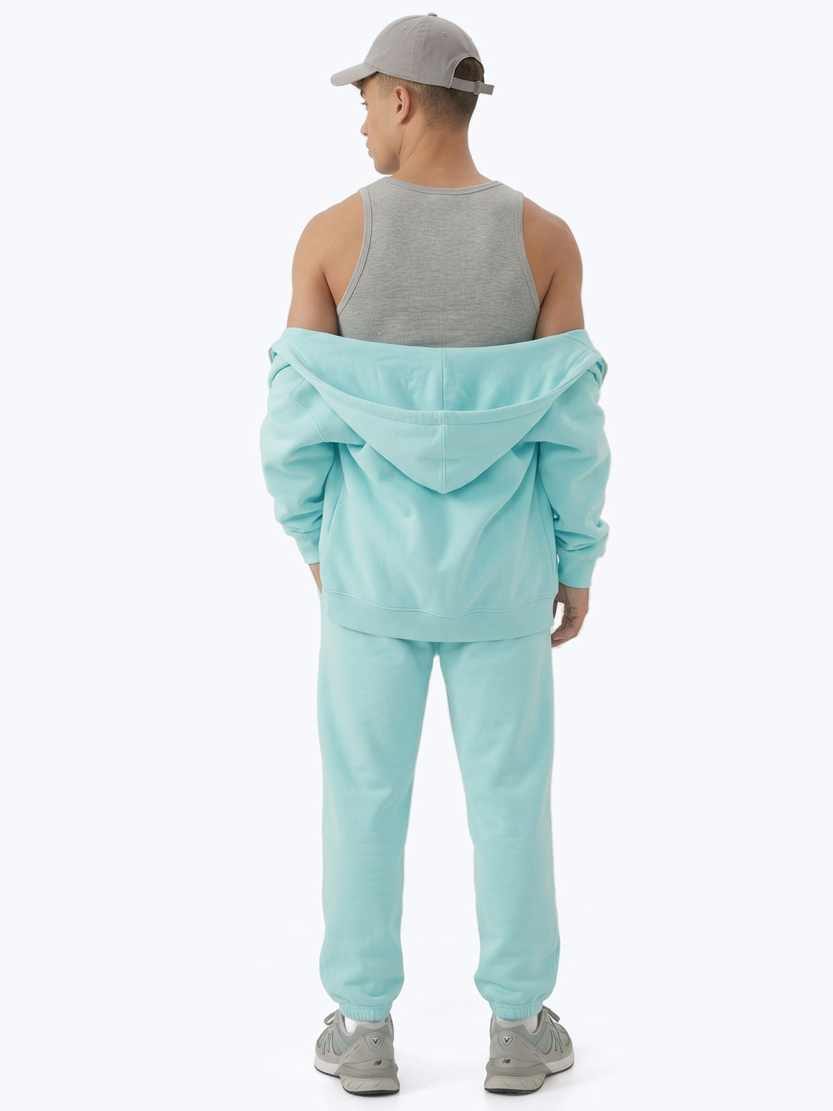 Aqua blue Signature heavyweight joggers by Dope Beyond – back view on male model