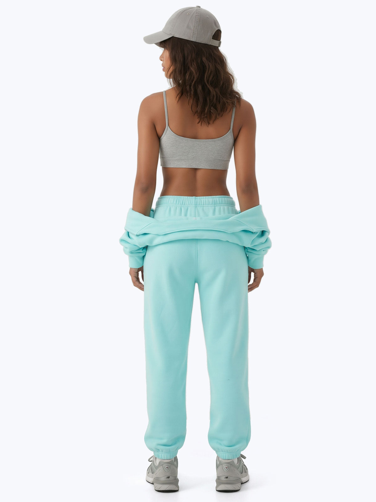 Aqua blue Signature heavyweight joggers by Dope Beyond – back view on female model