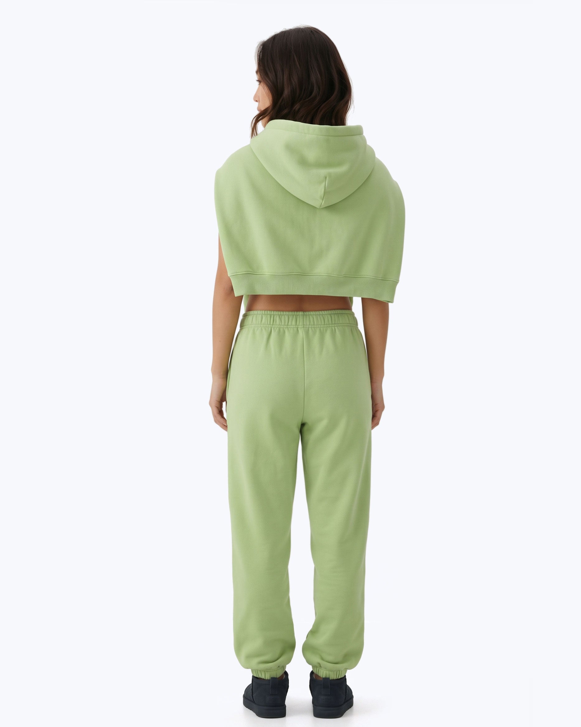 Mint green Signature heavyweight joggers by Dope Beyond – back view on female model