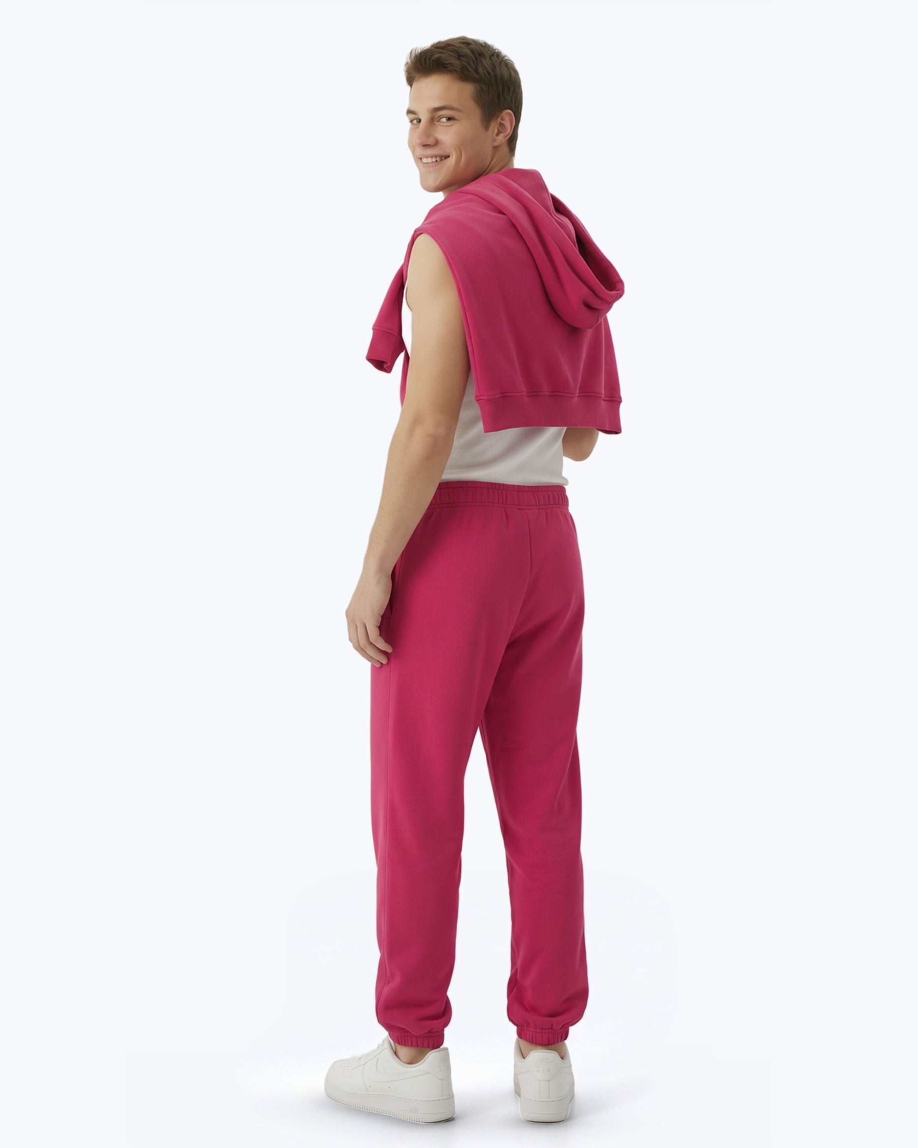 Hot pink Signature heavyweight joggers by Dope Beyond – back view on male model