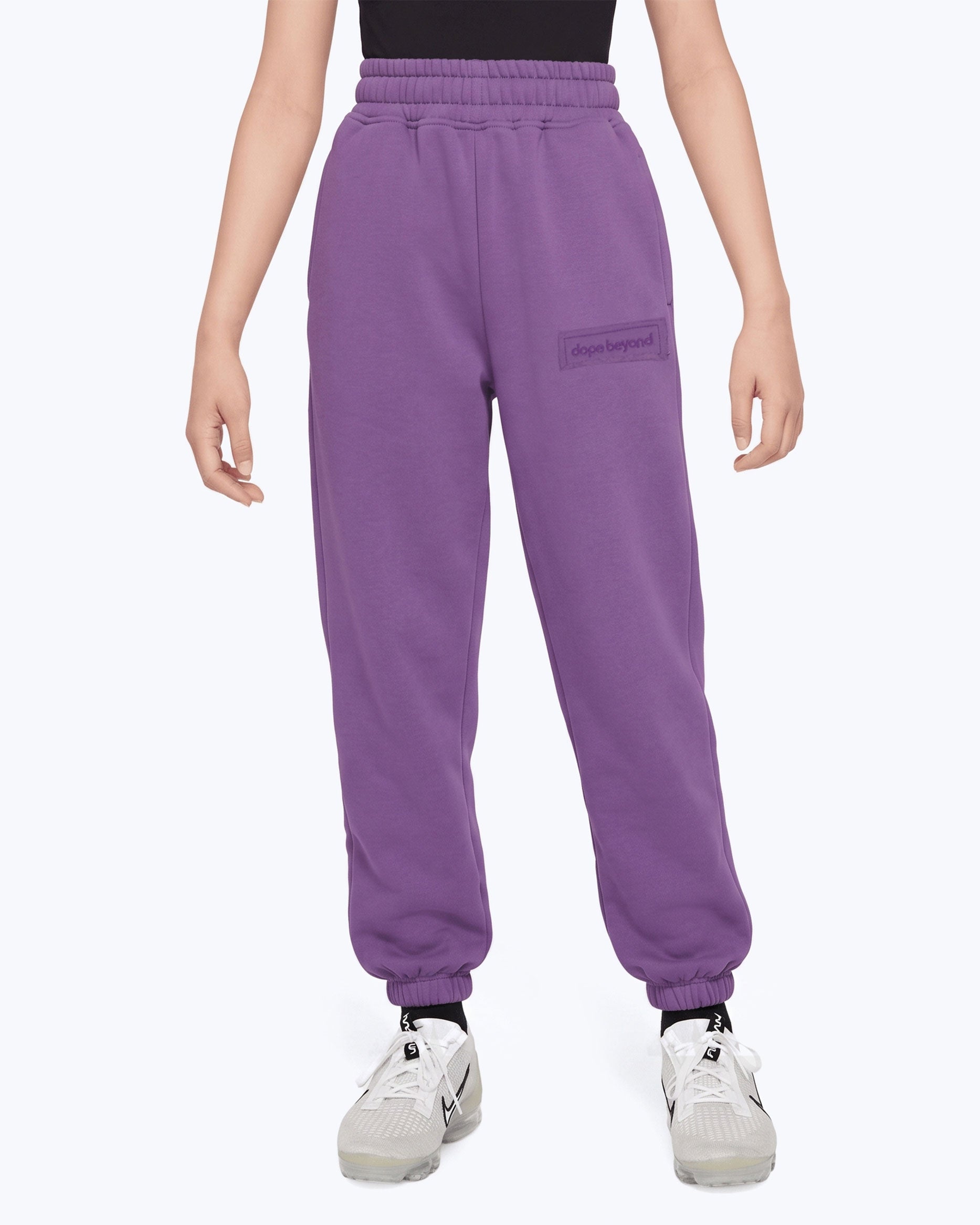 Lavender Signature heavyweight joggers by Dope Beyond – close-up front view on female model