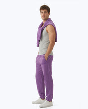 Lavender Signature heavyweight joggers by Dope Beyond – side view on male model