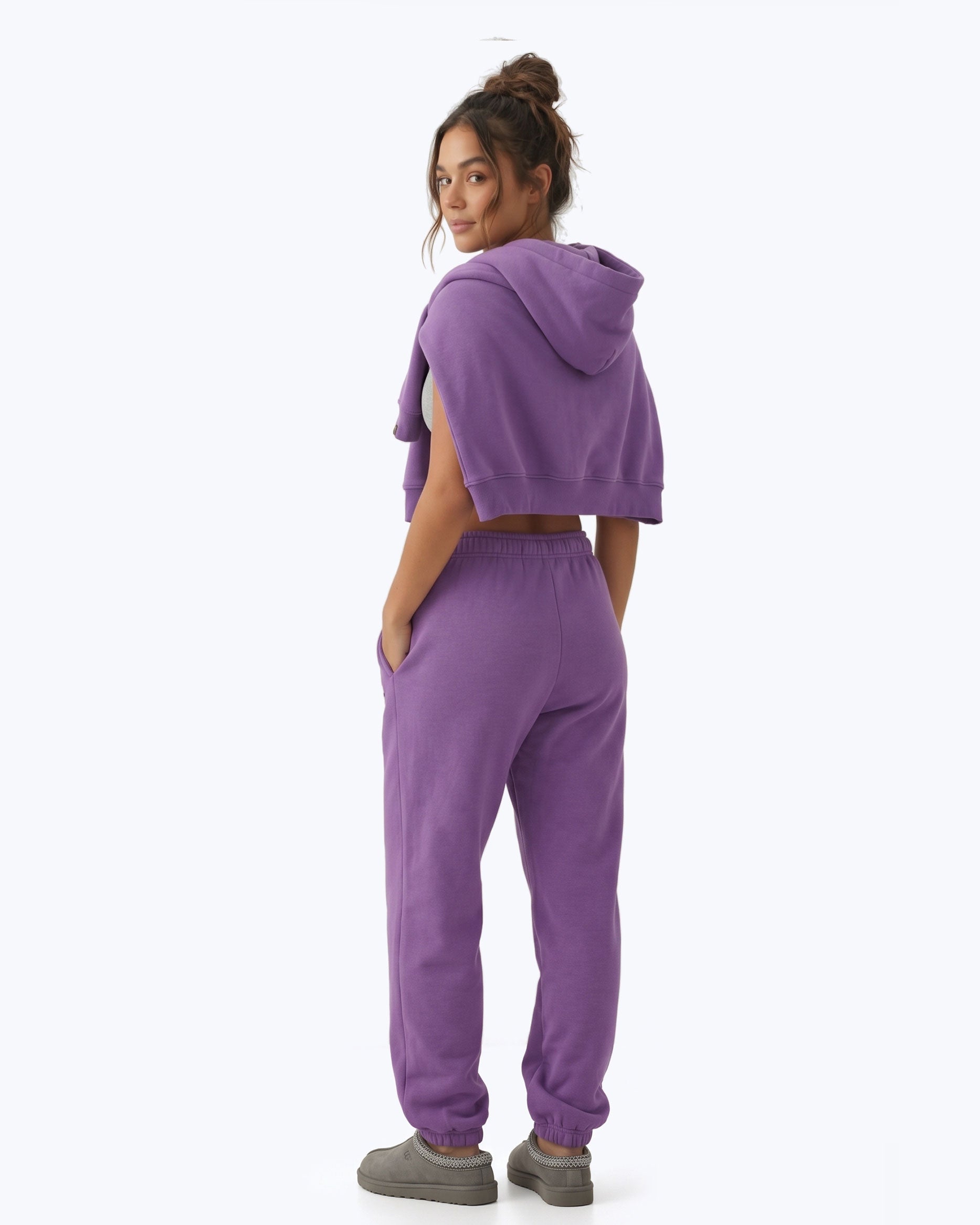 Lavender Signature heavyweight joggers by Dope Beyond – back view on female model