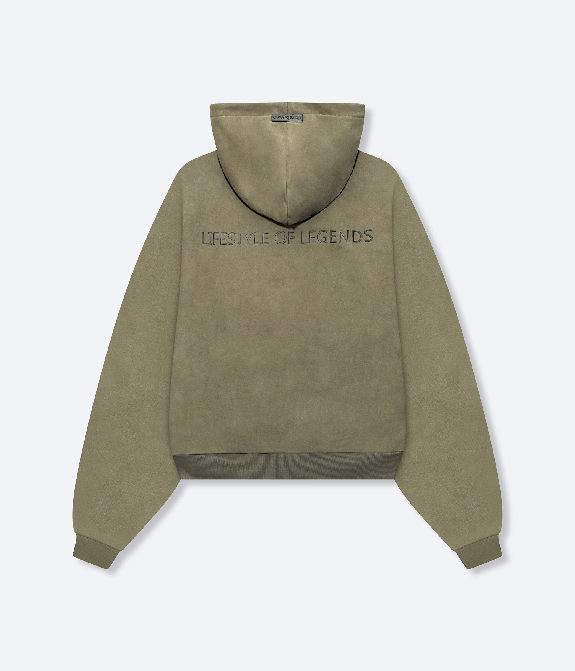 DopeBeyond Lifestyle of Legends Hoodie - Olive Green with back logo and ribbed cuffs