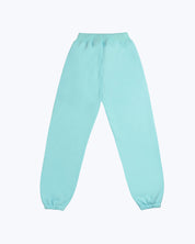 Light blue streetwear joggers with elastic cuffs from dopebeyond on white background