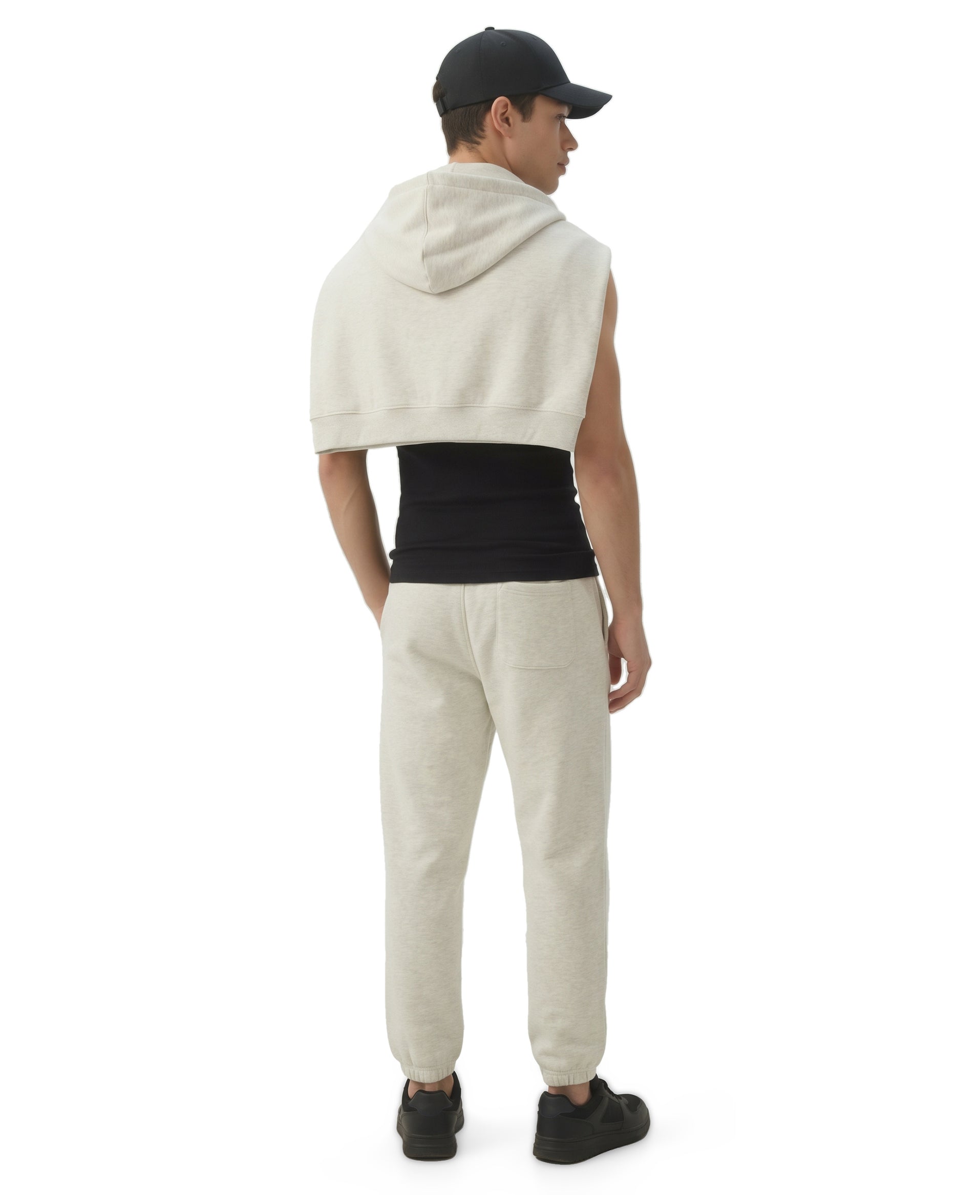 Ecru melange Signature heavyweight joggers by Dope Beyond – back view on male model