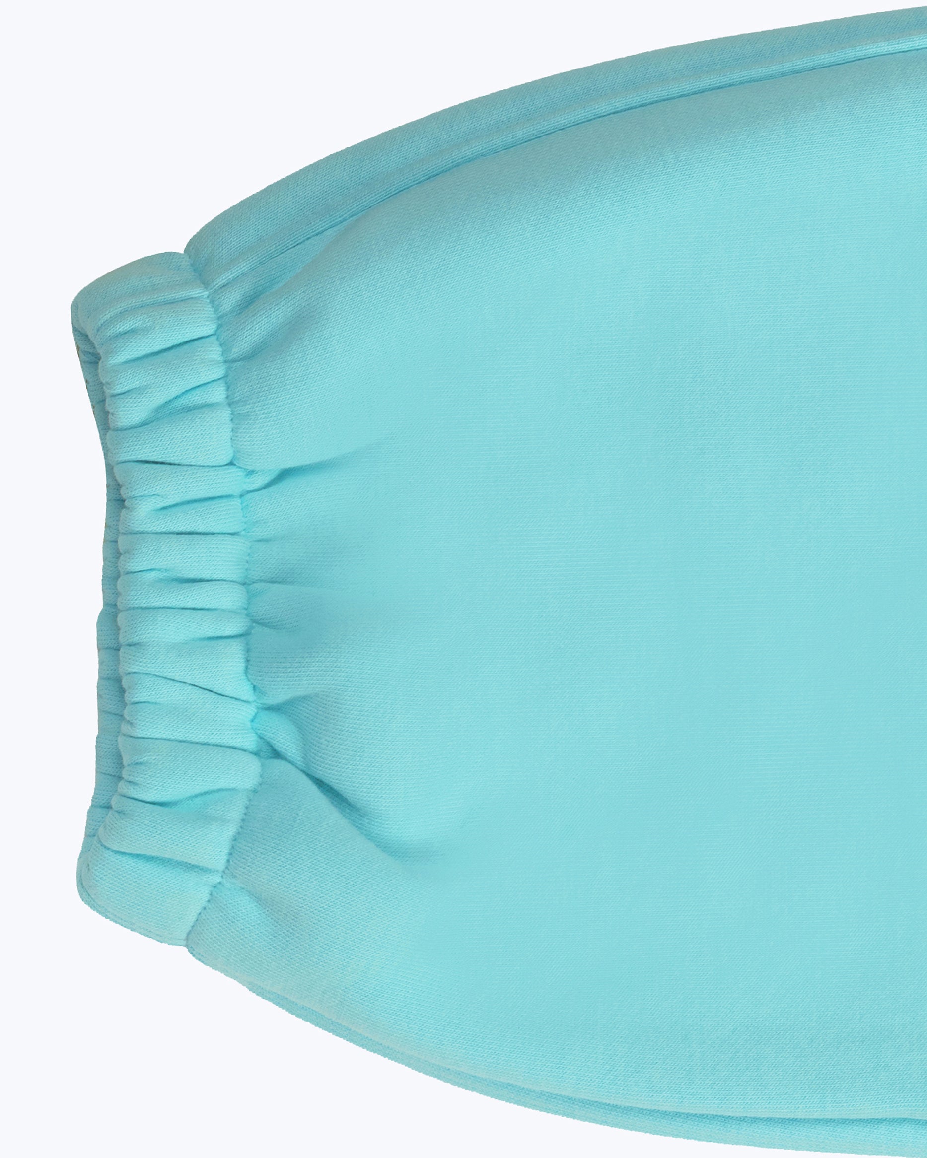 Close-up of light blue jogger waistband, streetwear apparel from dopebeyond