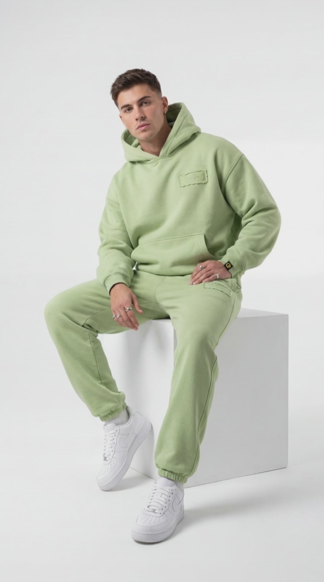 Mint green Signature heavyweight hoodie by Dope Beyond – studio video on male model