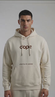 Beige Legends heavyweight hoodie by Dope Beyond – studio video on male model