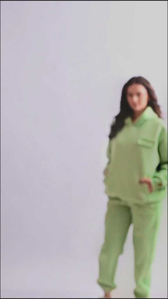 Mint green heavyweight hoodie and joggers by Dope Beyond – video on female model