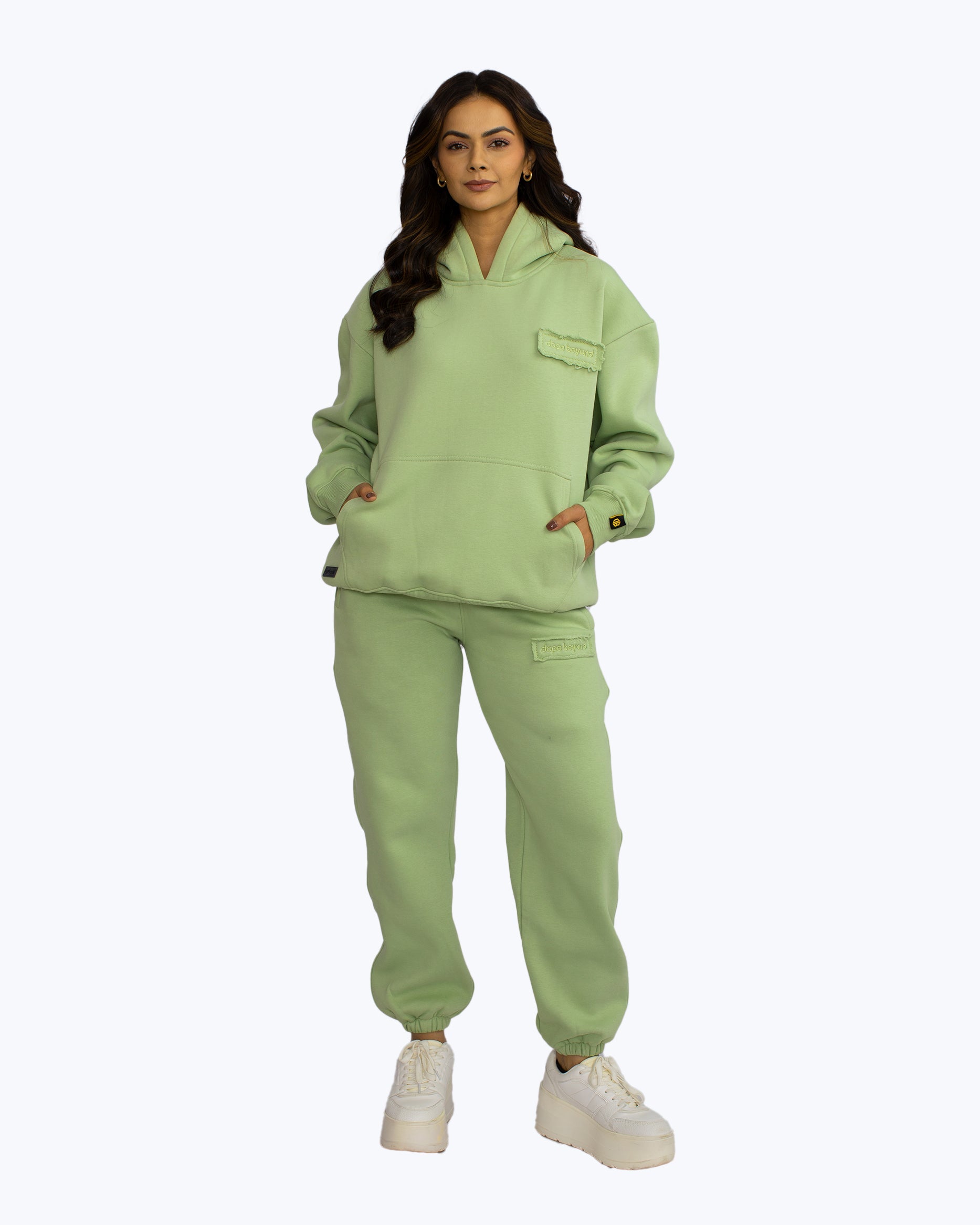 Mint green heavyweight hoodie and joggers by Dope Beyond – HD studio video on male model