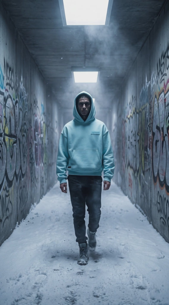 Aqua blue Signature heavyweight hoodie by Dope Beyond – video on male model