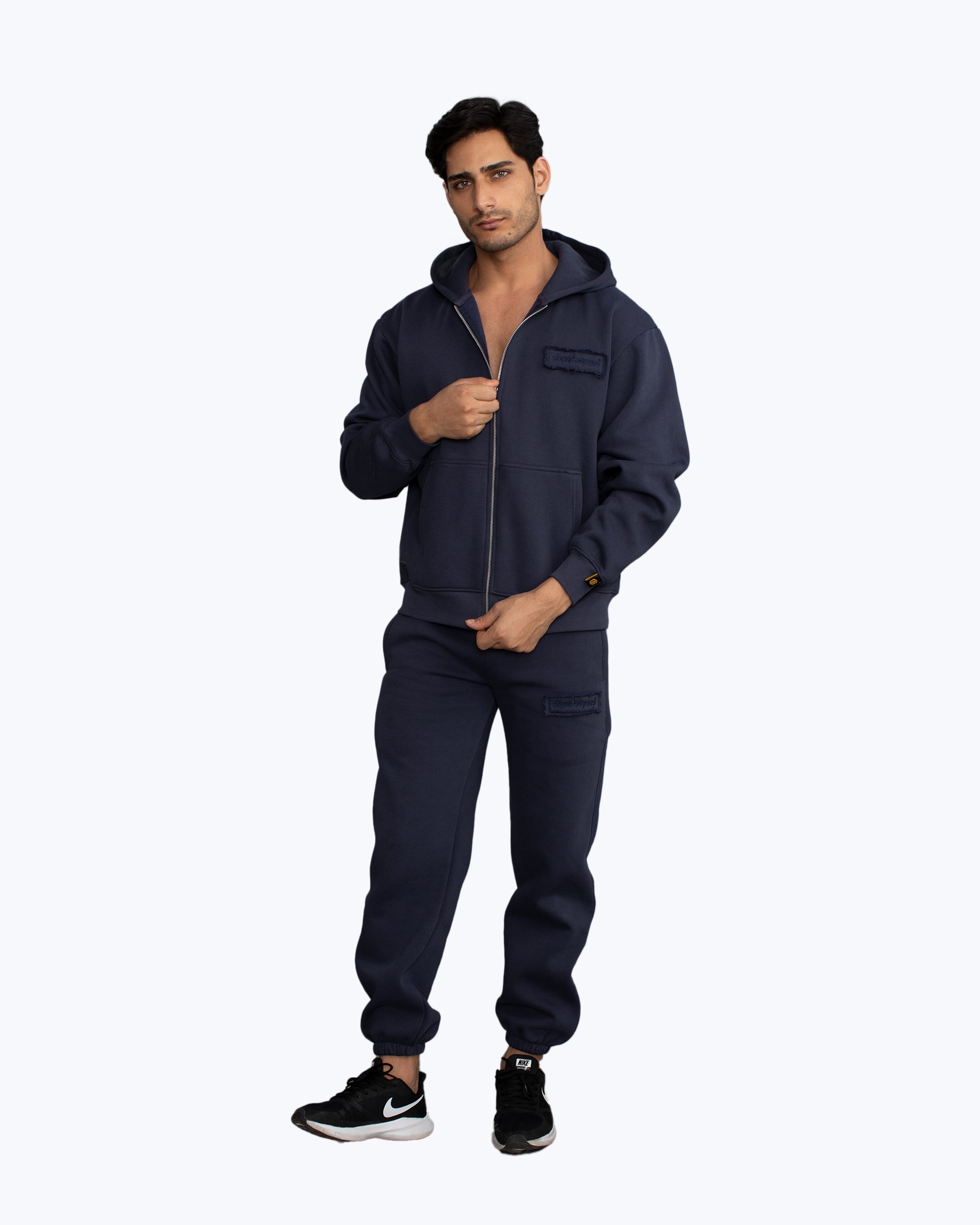Ink navy heavyweight zip hoodie and joggers by Dope Beyond – video on male model