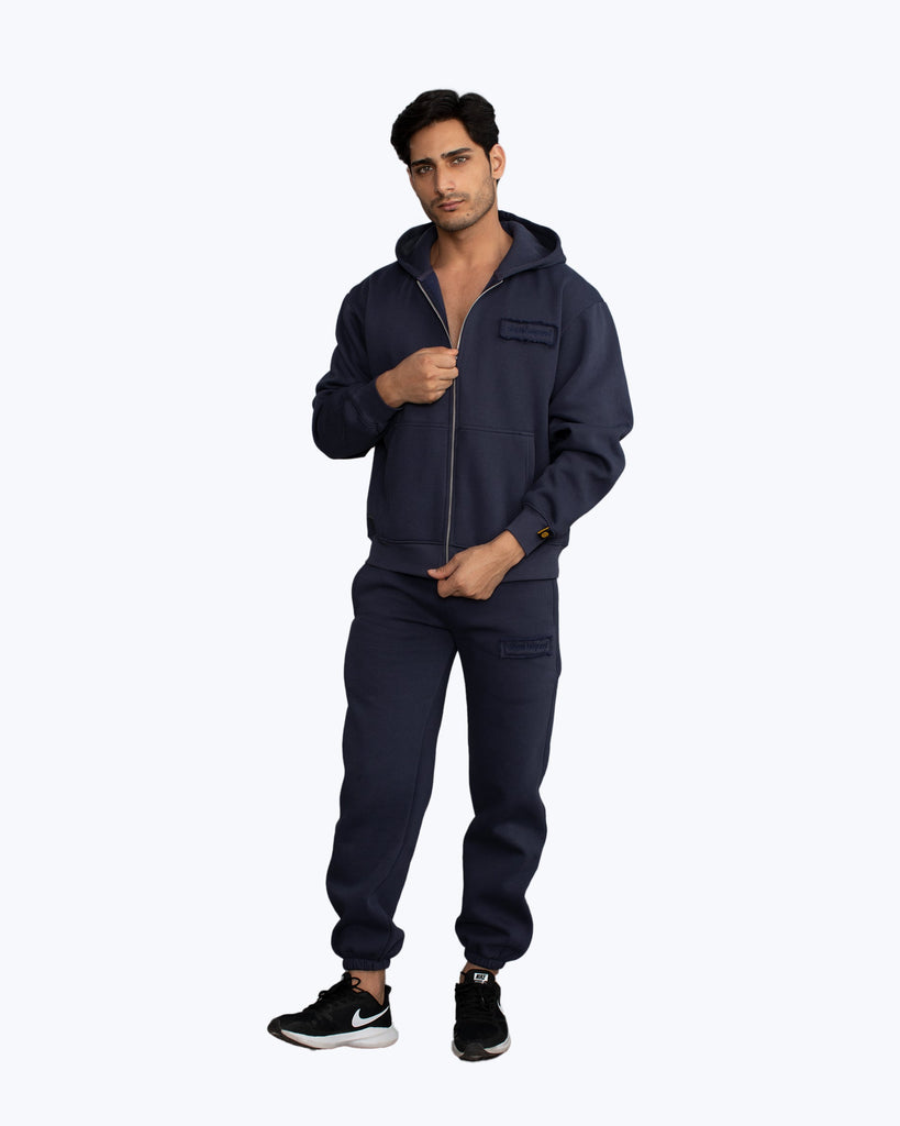 Ink navy heavyweight zip hoodie and joggers by Dope Beyond – video on male model
