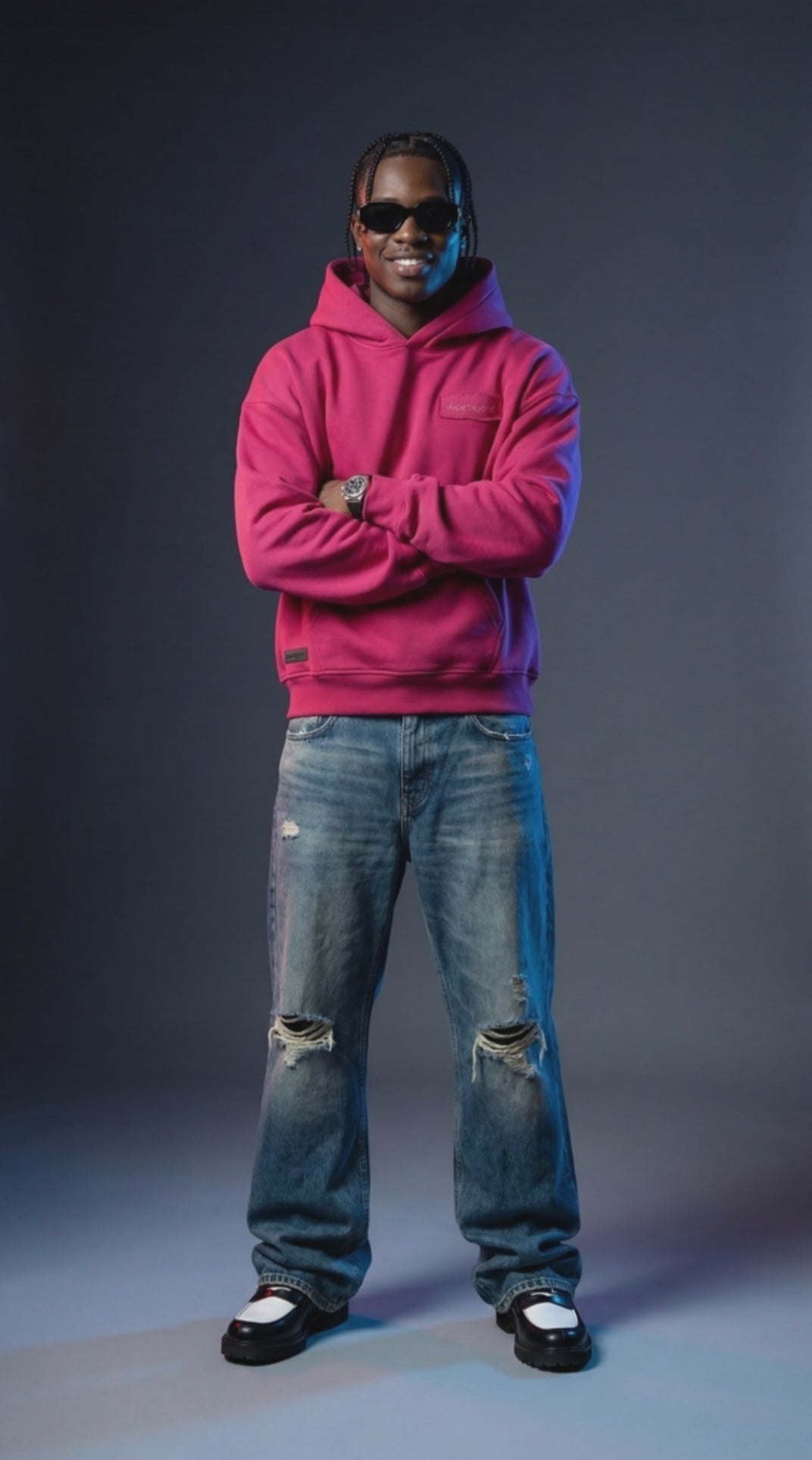 Hot pink heavyweight hoodie by Dope Beyond – studio video on male model