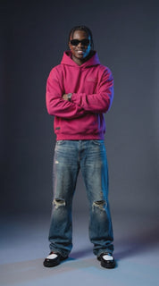 Hot pink heavyweight hoodie by Dope Beyond – studio video on male model